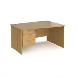 image of Office Desk Right Hand Wave Desk 1400mm With Pedestal Oak Top And Panel End Leg Maestro 25 MP14WRP3O