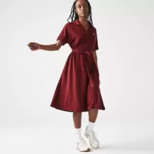 Image of Lacoste Womens Loose Fit V-neck Pique Polo Dress Size 2 - XS Bordeaux