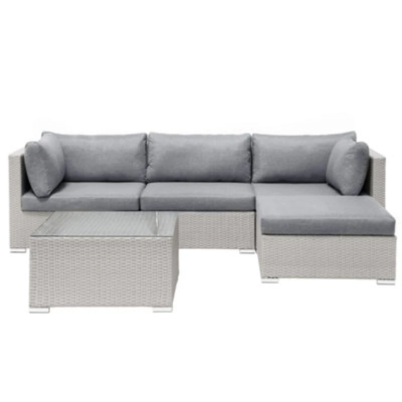 Image of Beliani Garden Corner Sofa With Table 4 Seater Sano Ii Left Hand Modular Pe Rattan Light Grey