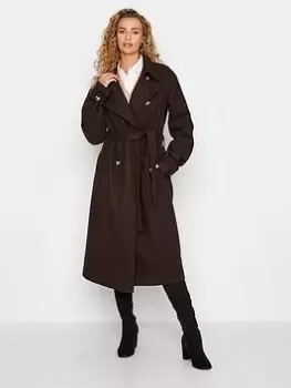 Image of Long Tall Sally Chocolate Double Breasted Winter Trench, Brown, Size 10, Women