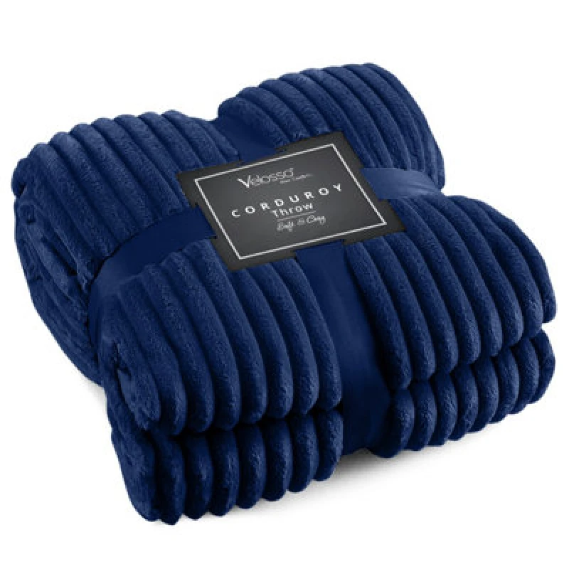 Image of Velosso Thermal Soft Ribbed Cord Throw Blanket For Sofa, Bed, Armchair, Couch - 127Cm X 152Cm, Navy