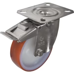 Image of SS Braked Swivel Plate 200MM Polyurethane Tyre