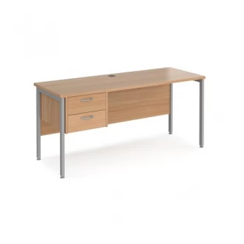 Image of Office Desk Rectangular Desk 1600mm With Pedestal Beech Top With Silver Frame 600mm Depth Maestro 25 MH616P2SB