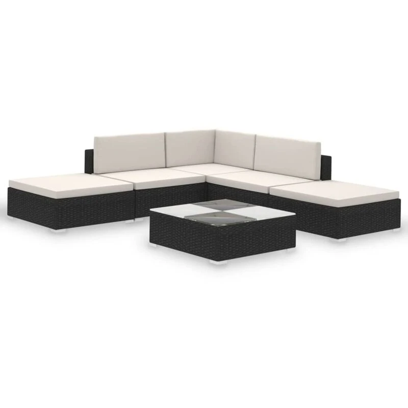 Image of vidaXL Garden Lounge Set 6 Piece with Cushions Poly Rattan Black Furniture