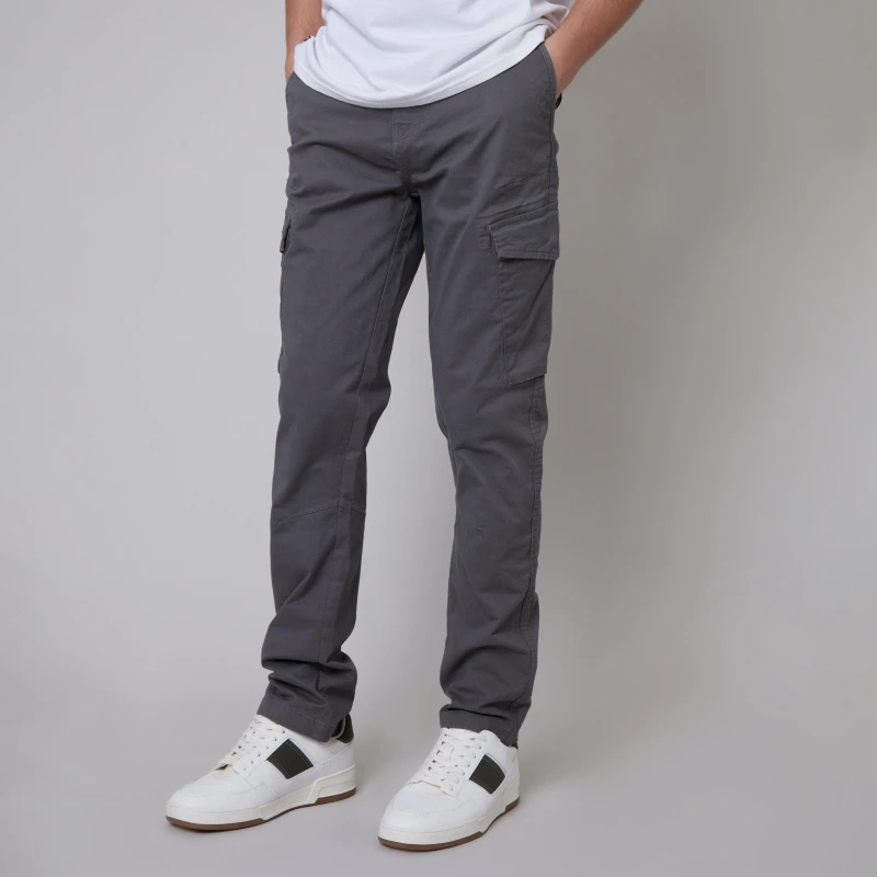 Image of Threadbare Threadbare Men 'Drill' Cotton Cargo Trousers With Stretch in Grey Size: 32R Grey 32R Male 7625914399939