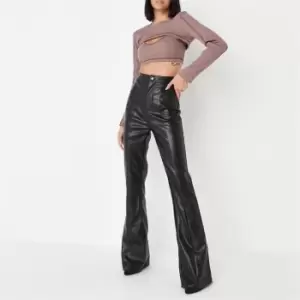 image of Missguided Tall Faux Leather Seam Flared Trousers - Black