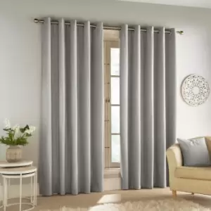 Image of Enhanced Living Savoy Chenille Textured Blackout Eyelet Curtains, Grey, 46 x 90 Inch