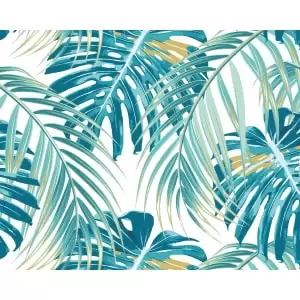 Origin Murals Tropical Leaves Teal Wall Mural - 3.5m x 2.8m