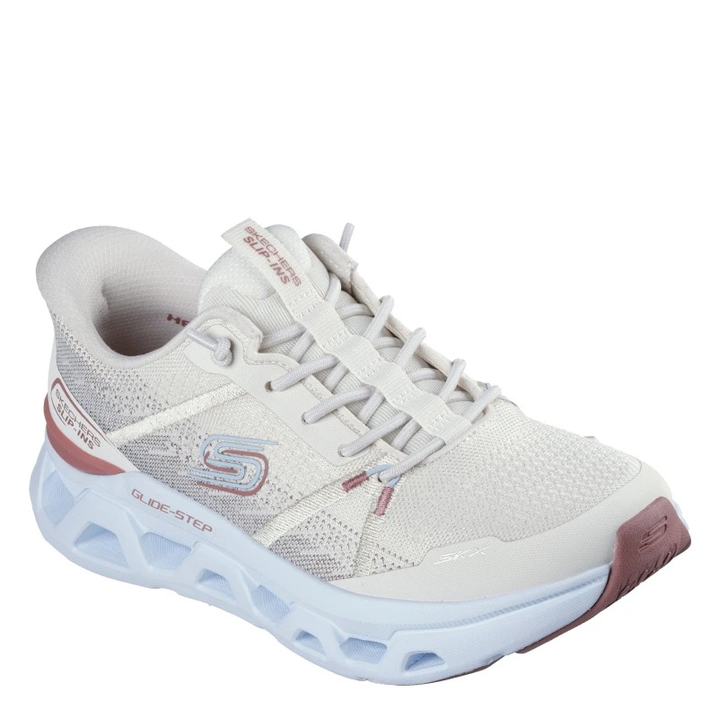 Image of Skechers Engineered Mesh Knotted Bungee Slip On Trainers Womens Natural/Blue female 4 (37)
