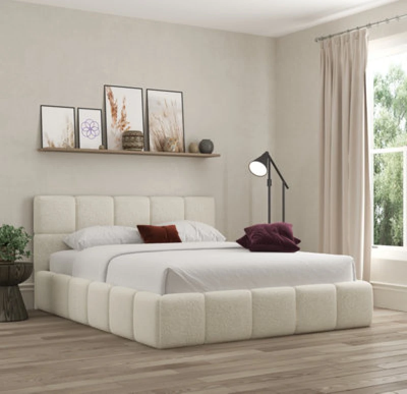 Image of Ds Living Ovella Cubed Upholstered Boucle Ivory Bed