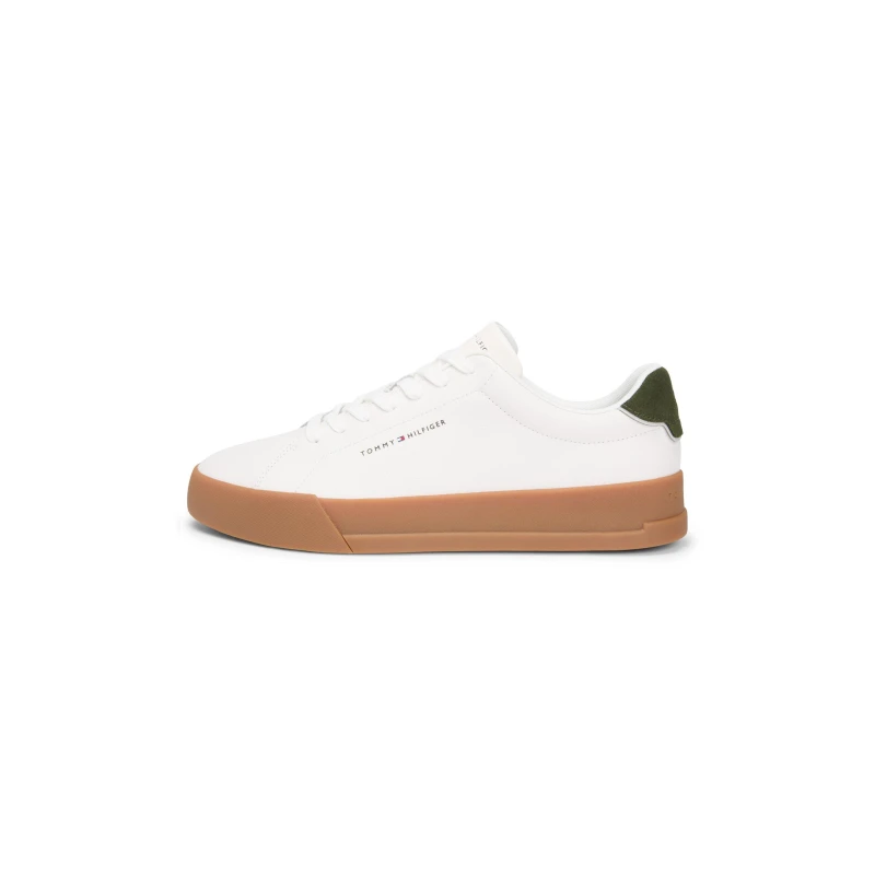 Image of Tommy Hilfiger Mens ESS Leather Court Trainers Ecru/Arc Spruce male 7 (41)