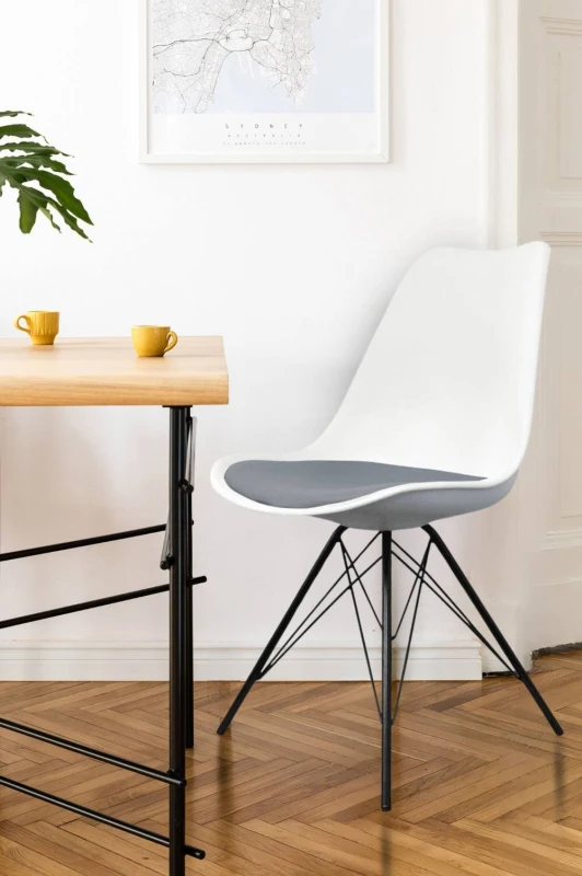 Image of Fusion Living Soho Plastic Dining Chair With Black Metal Legs White & Dark Grey FL1771