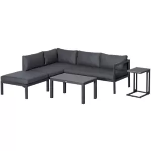 Image of 5 Piece Corner Garden Furniture Set w/ 2 Tables, Grey Aluminium Frame - Outsunny
