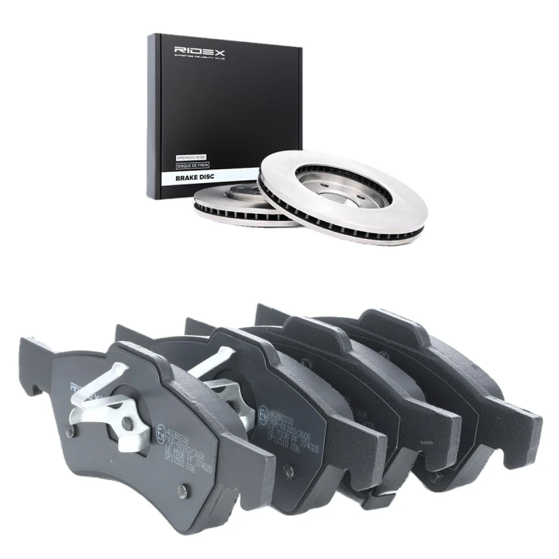 Image of RIDEX 3405B2664 Brake disc and pads set Front Axle, Brake Disc Type: internally vented, with acoustic wear warning Brake Set,disc brakes (3405)