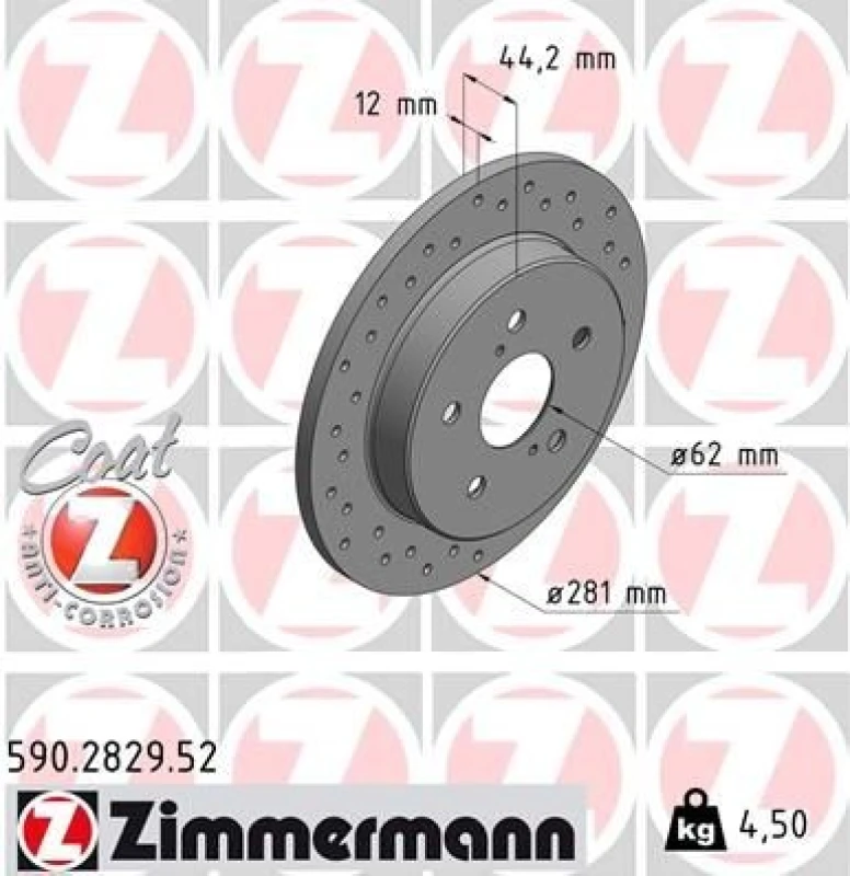 Image of ZIMMERMANN Brake disc ZIMMERMANN 590.2829.52