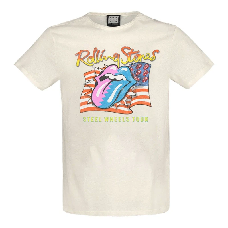 Image of Amplified Amplified Men Steel Wheels The Rolling Stones T-Shirt in White Size: Small White S Male 5063107601506