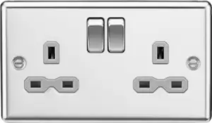 Image of KnightsBridge 13A 2G DP Switched Socket with Grey Insert - Rounded Edge Polished Chrome