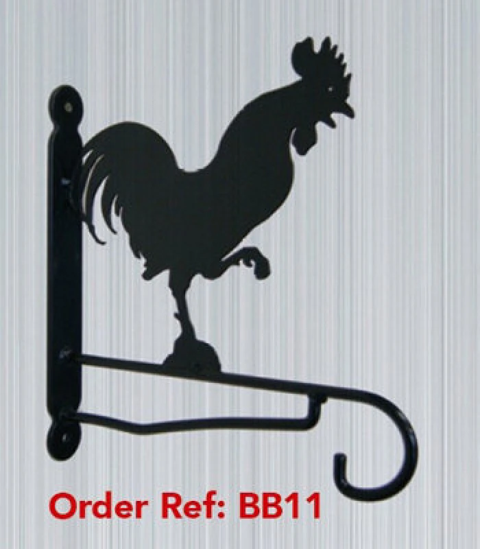 Image of Poppy Forge Cockerel Feature Bracket - Steel Hanging Basket Holder - Steel - H33cm - Black