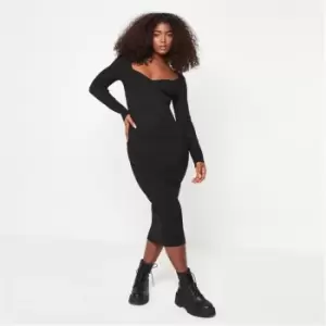 image of Missguided Recycled Rib Sweetheart Neck Knit Midaxi Dress - Black