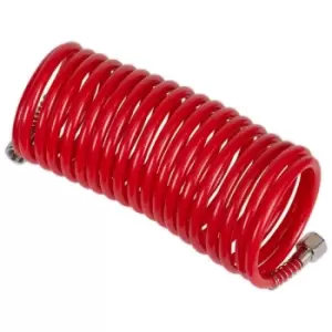 image of Sealey SA335 PE Coiled Air Hose 5m x Ø5mm with 1/4"BSP Unions