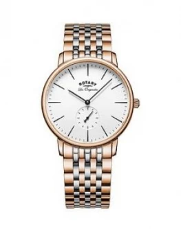 Image of Rotary Rotary White Dial Rose Gold And Silver Two Tone Stainless Steel Bracelet Mens Watch