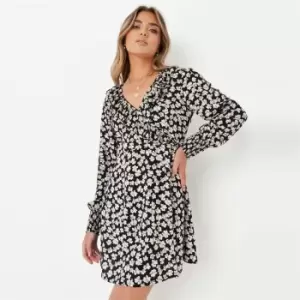 Missguided Floral Print Ruffle Tea Dress - Black