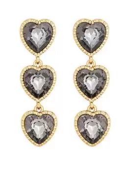 image of Mood Gold Black Diamond Three Drop Heart Earrings