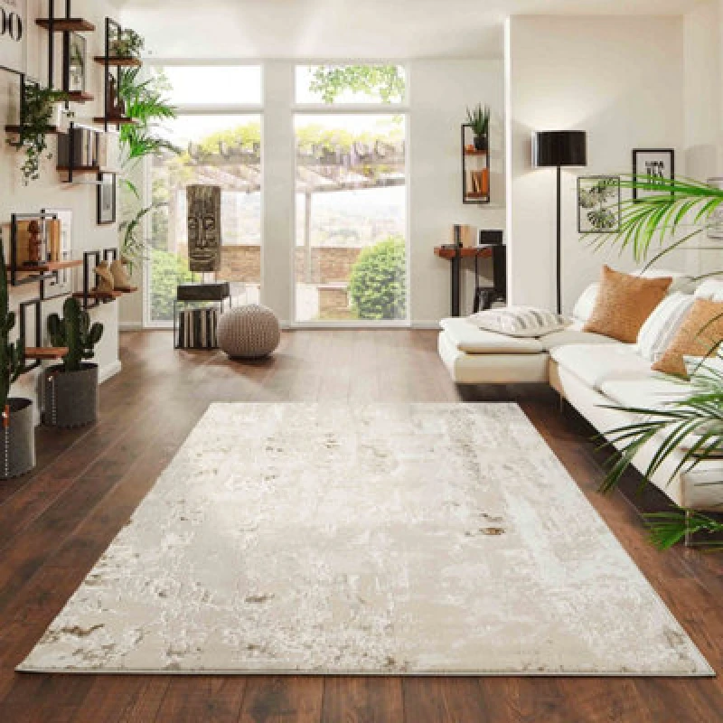 Image of Styrus Modern Living Room Rug - Abstract Area Rugs Beige Beige 120X170 Cm