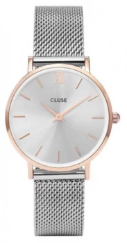 Image of CLUSE Minuit Silver Mesh Bracelet Silver Dial Watch