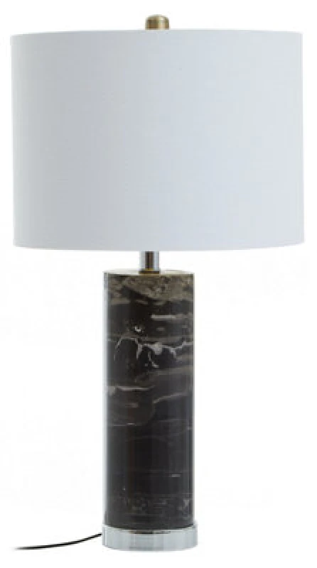 Image of Orsina Table Lamp With Chrome Finish Base, Black Marble Column & Ivory Shade, Lightweight Lighting For Side Table