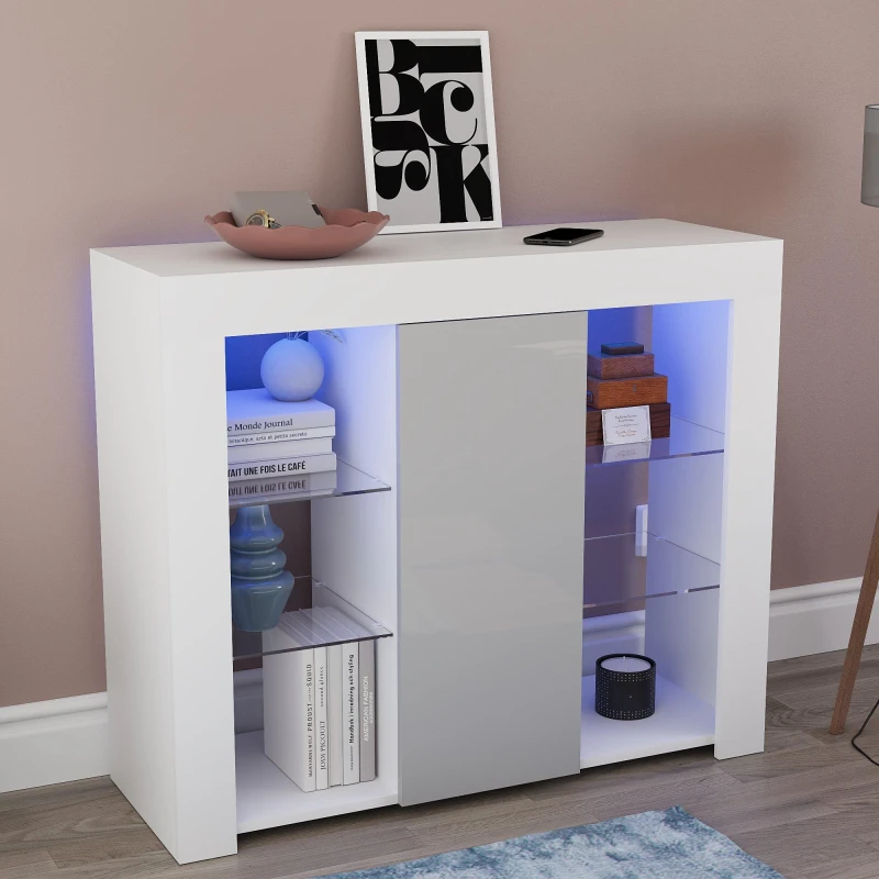 Image of Lassic Azura 1 Door Multi LED Sideboard Large White & Grey unisex 1 Door