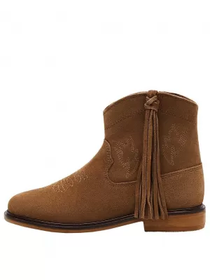 Image of Mango Girls Suede Tassel Boots - Brown
