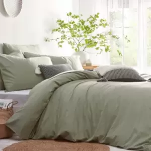 Image of The Linen Yard Stonehouse Double Duvet Cover Set Cotton Sage