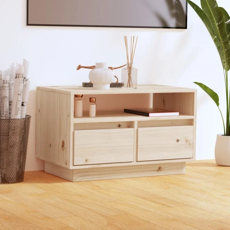 Image of vidaXL TV Cabinet 60x35x37cm Solid Wood Pine, Brown 813425