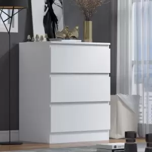 Image of Stora Modern 3 Drawer Chest of Drawers - Matt White - Matt White