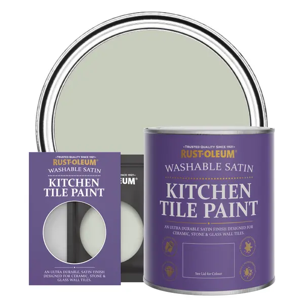 image of Rust-Oleum Kitchen Tile Paint, Satin Finish - ALOE - 750ml