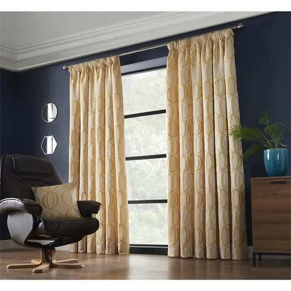 Image of Other Omega Multi Yarn Fully Lined Pencil Pleat Curtains - Ochre/Cream 117x183cm