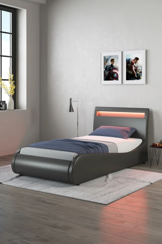 Image of Slumberworx Orion LED Lights Headboard Faux Leather Small Double Bed Frame (black), Black 5.05574E+12
