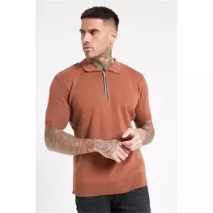 image of I Saw It First Tan Mens Half Zip Knitted Top - Brown