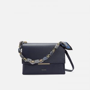 Image of Ted Baker Womens Evangli Scarf Chain Bar Detail Shoulder Bag - Navy