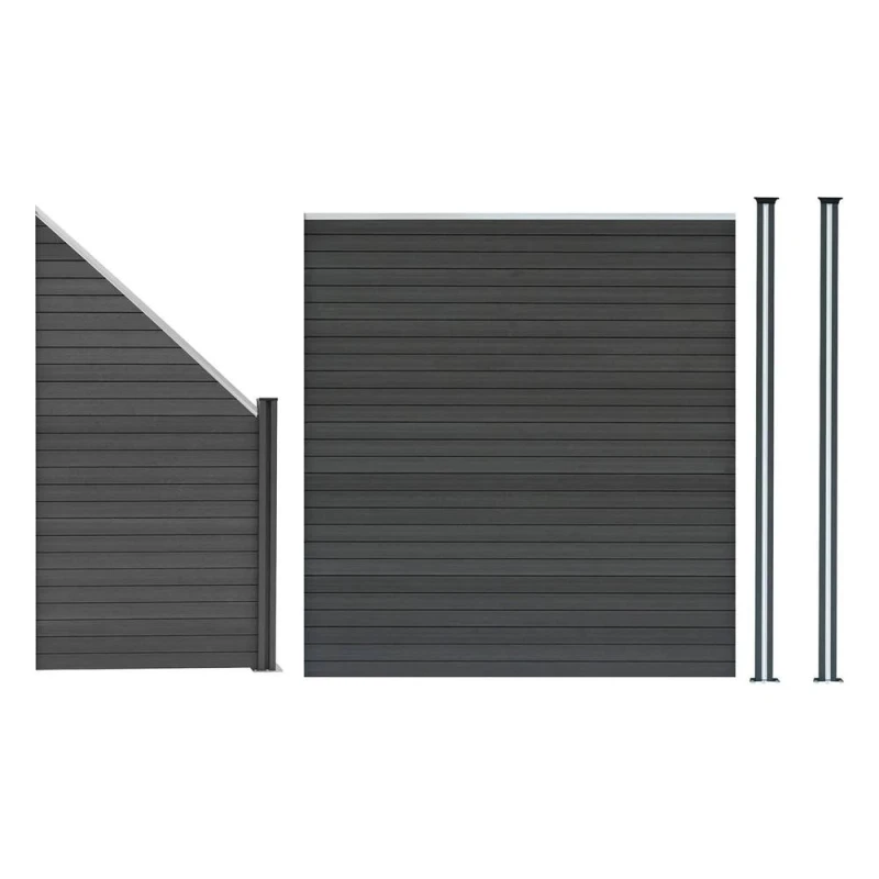 Image of Monstershop Composite Fence Panel, Angled Piece & LED Posts 6ft x 9ft - Grey Grey Unisex