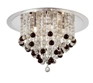 Image of Atla Flush Ceiling 4 Light Polished Chrome, Acrylic Trim, Crystal Supplied with 17 Additional Black Crystal Spheres