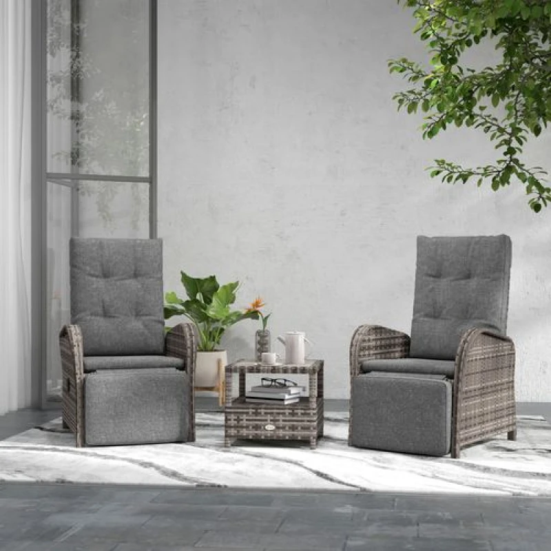Image of Outsunny 3 Pcs Rattan Chaise Lounge Sofa Set W/ Cushion, Brown 863-032V70BN