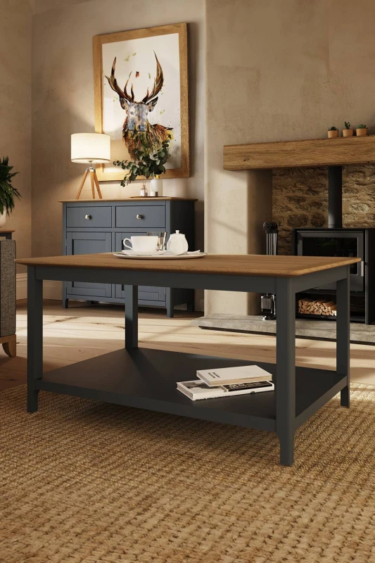 Image of FW Style Taberno Solid Oak Coffee Table Graphite Blue TABCOFFBU