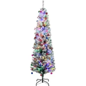 image of Homcom - 6' Artificial Christmas Tree with Flocked Tips, LED Lights, Decoration - Green