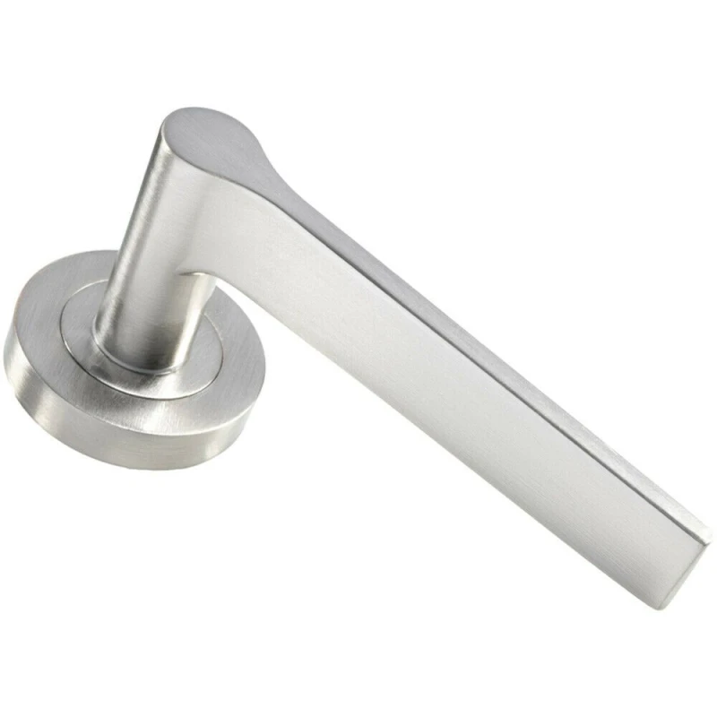 Image of Loops PAIR Straight Rounded Handle on Round Rose Concealed Fix Satin Nickel Metallics