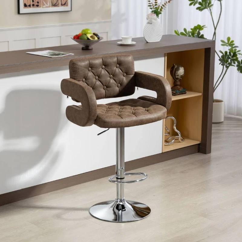 Image of HOMCOM Adjustable Height Barstool Steel Pole PU Leather Bistro in Dark Brown Dark Brown Unisex