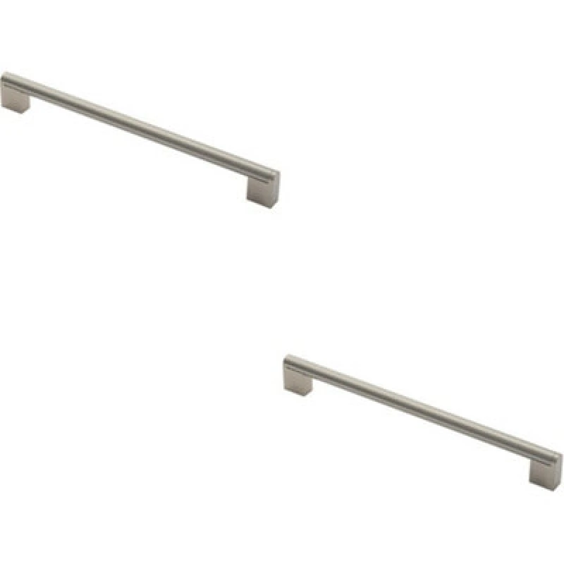 Image of Loops 2x Round Bar Pull Handle 296 x 14mm 256mm Fixing Centres Satin Nickel & Steel Metallics unisex