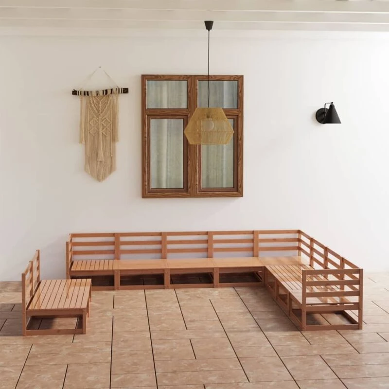 Image of VIDAXL 10 Piece Garden Lounge Set Honey Brown Solid Pinewood Vidaxl 8720286469705