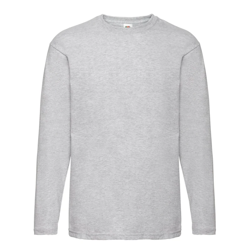 Image of Fruit Of The Loom Fruit of the Loom Men Valueweight Heather Long-Sleeved T-Shirt in Grey Size: Small Grey S Male 5063470699513